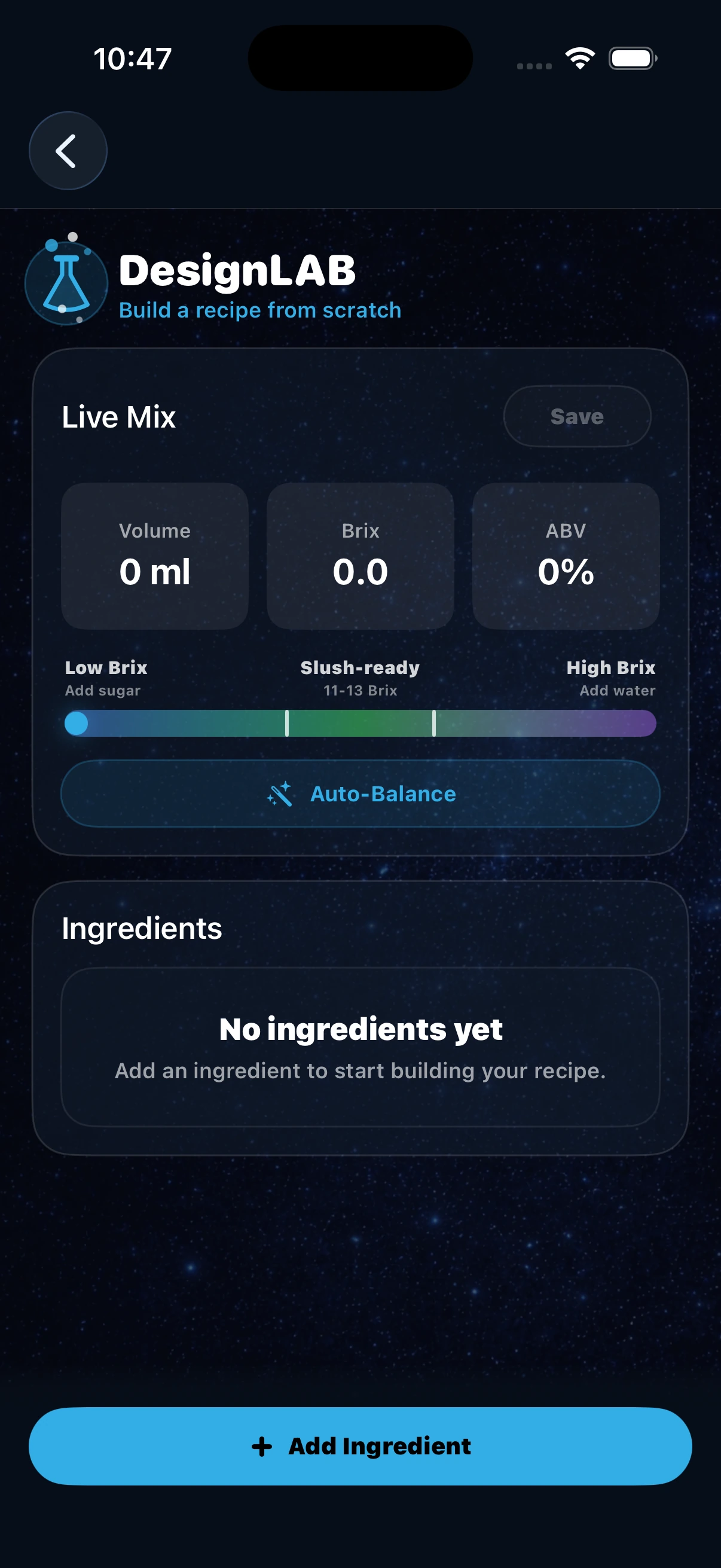 DesignLAB custom frozen drink recipe builder with Auto-Balance